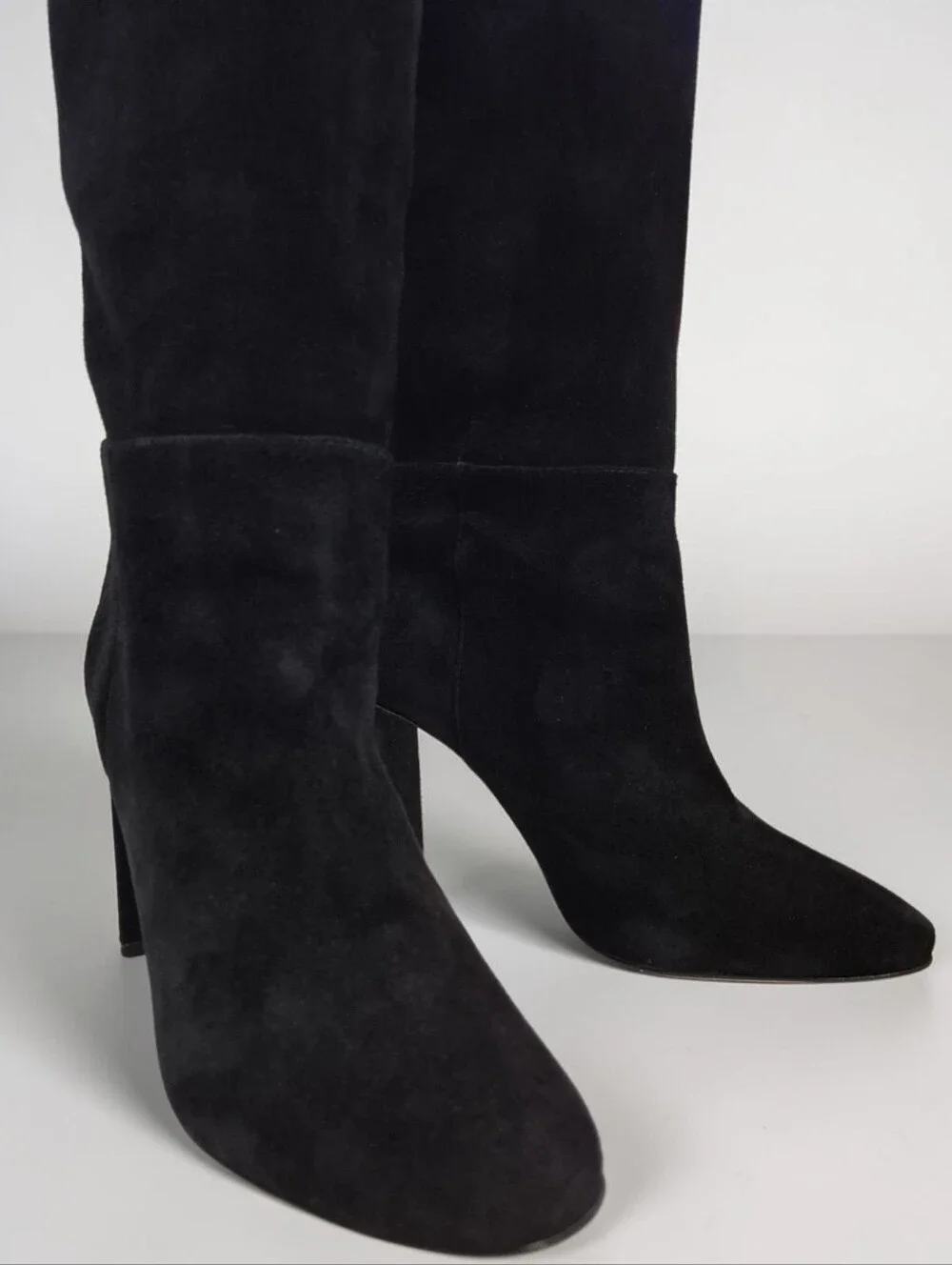 Schutz Austine Black Suede Over the Knee Boots 9 Block Heel Round Toe